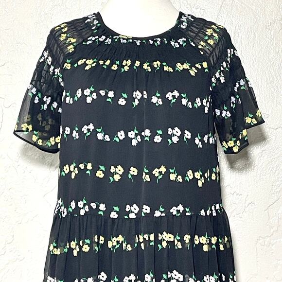 Ann Taylor Black Floral Smocked Shift Dress SZ S - Picture 7 of 10